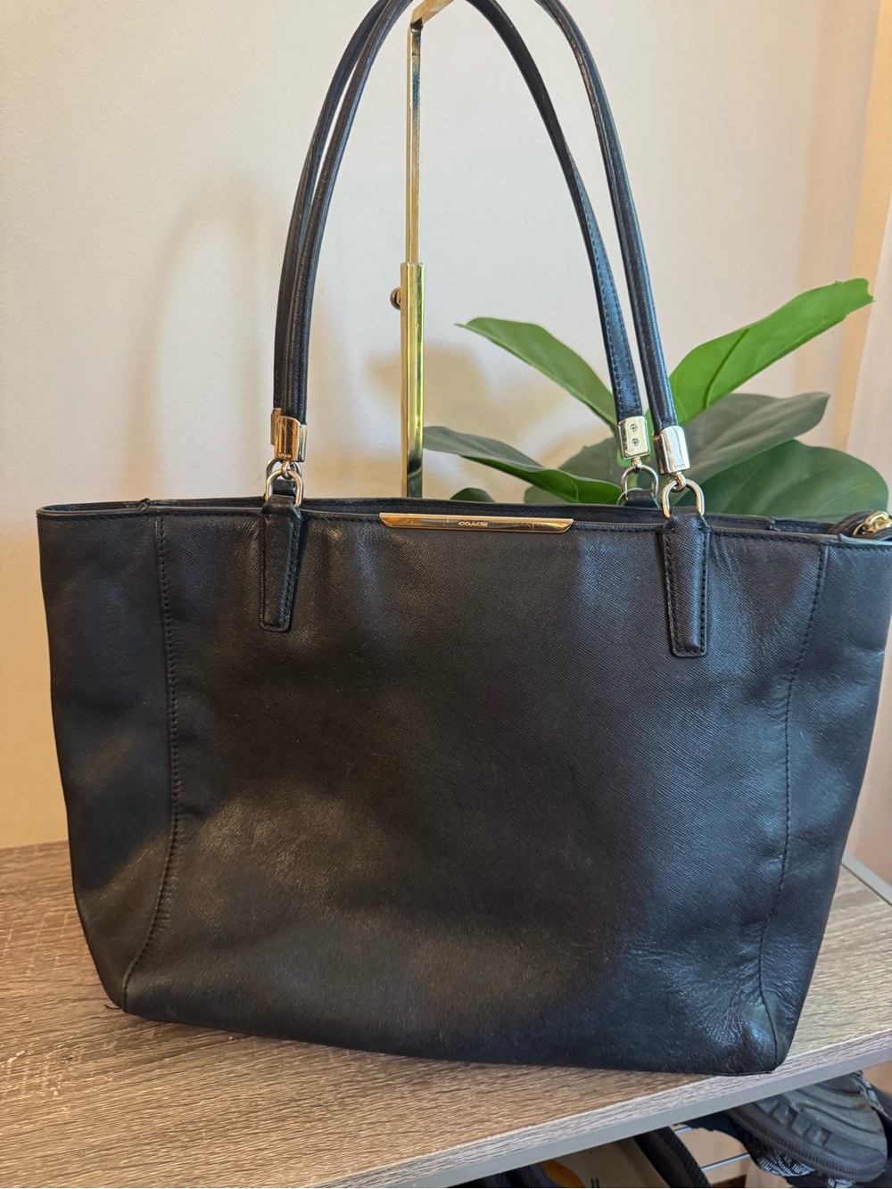Coach Madison Saffiano leather tote with gold hardware